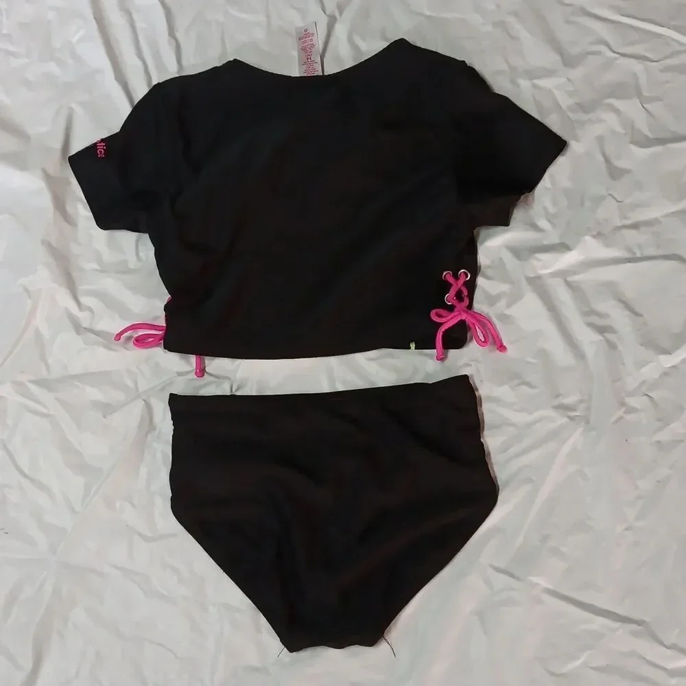 Justice Black and Pink Kids Swim Set Size M 10 Preowned